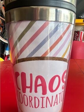 Pink Striped 'Chaos Coordinator' Travel Tumbler